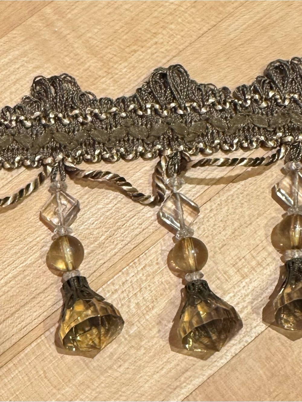 Vintage French Passementerie Braid sewing trim with Amber Crystal Drops